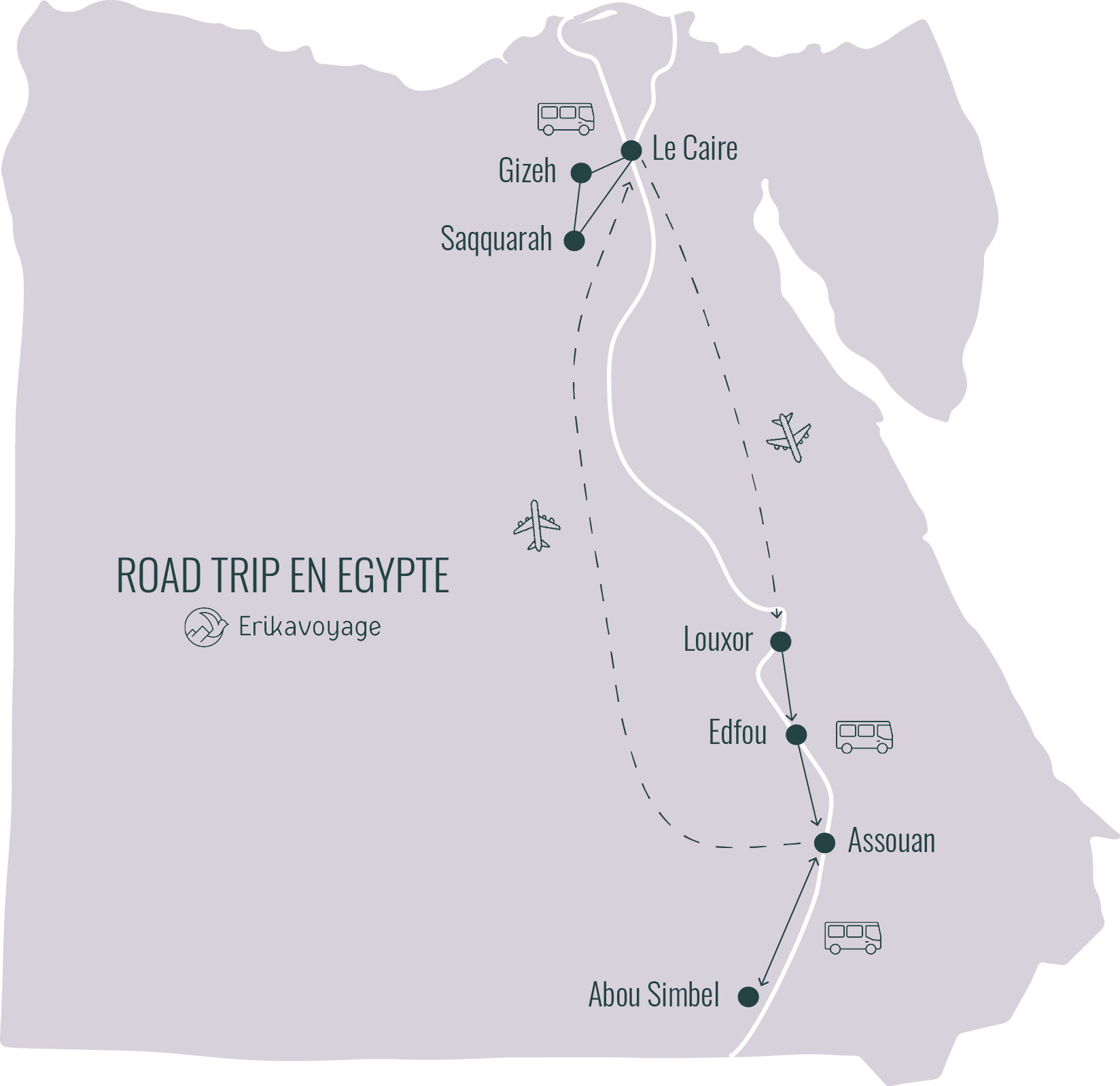 Carte Egypte - itinéraire voyage 7 jours Egypte