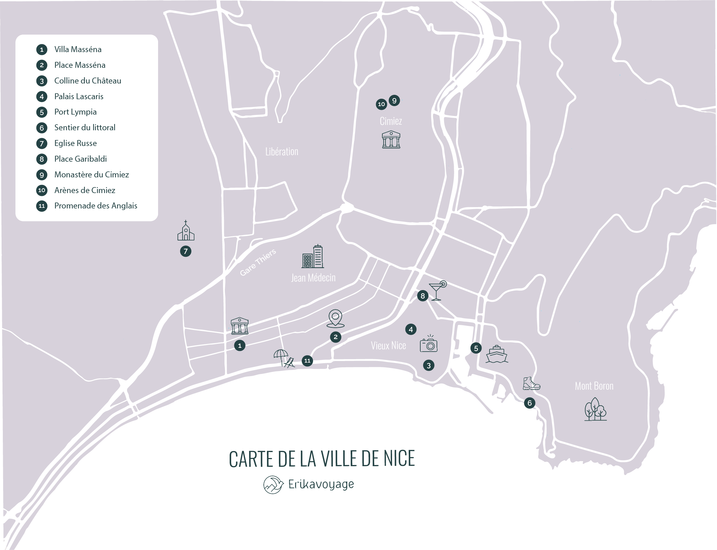 Carte Nice - Visiter Nice en 2 jours