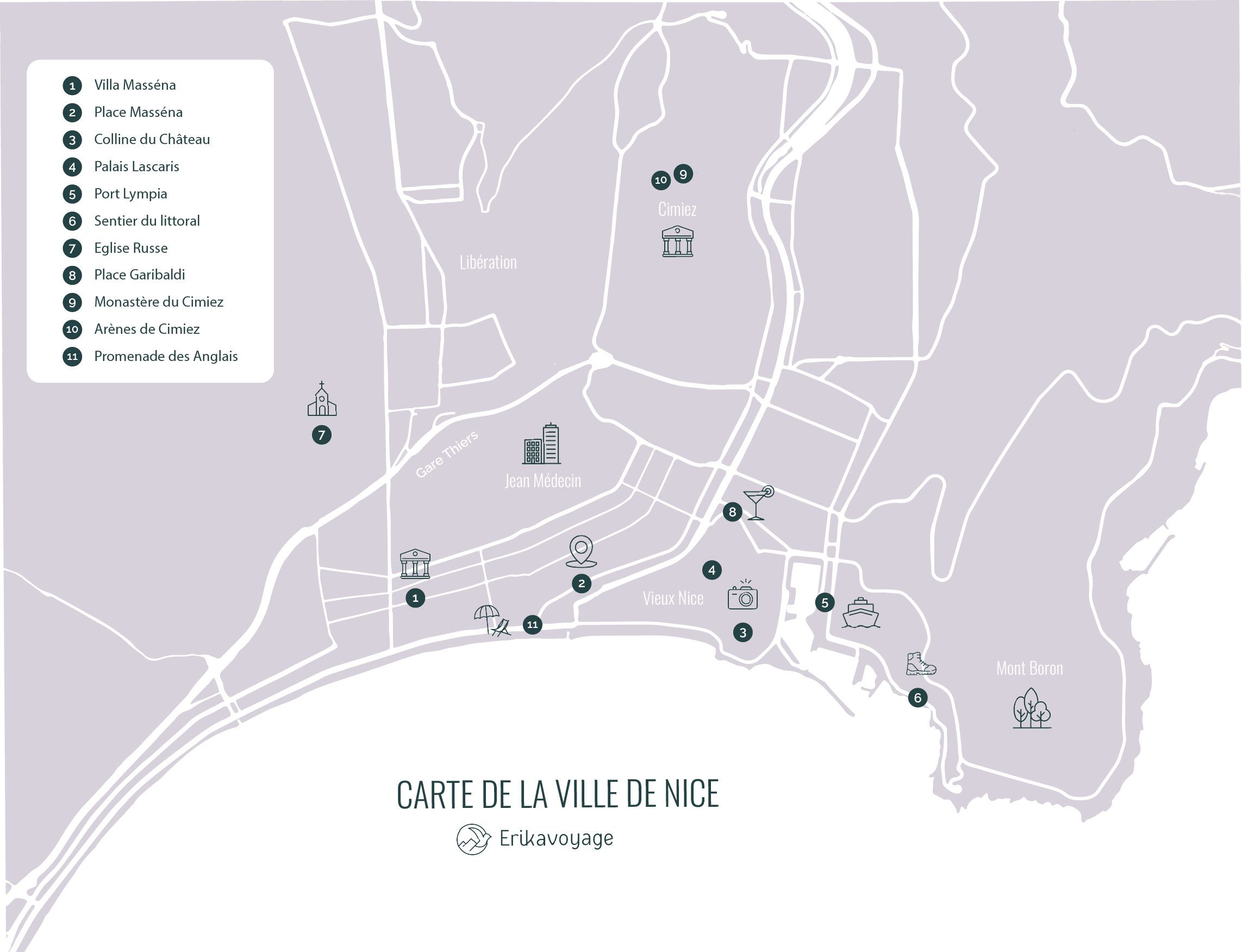 Carte Nice - Visiter Nice en 2 jours