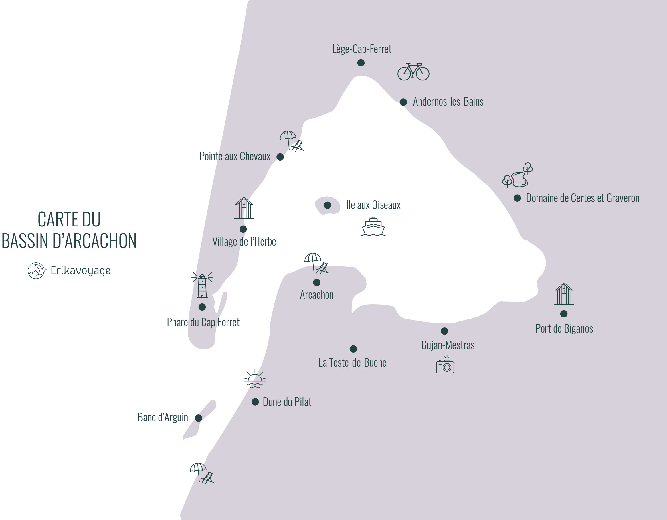 Carte Bassin d'Arcachon - Visiter le bassin d'Arcachon en 3 jours