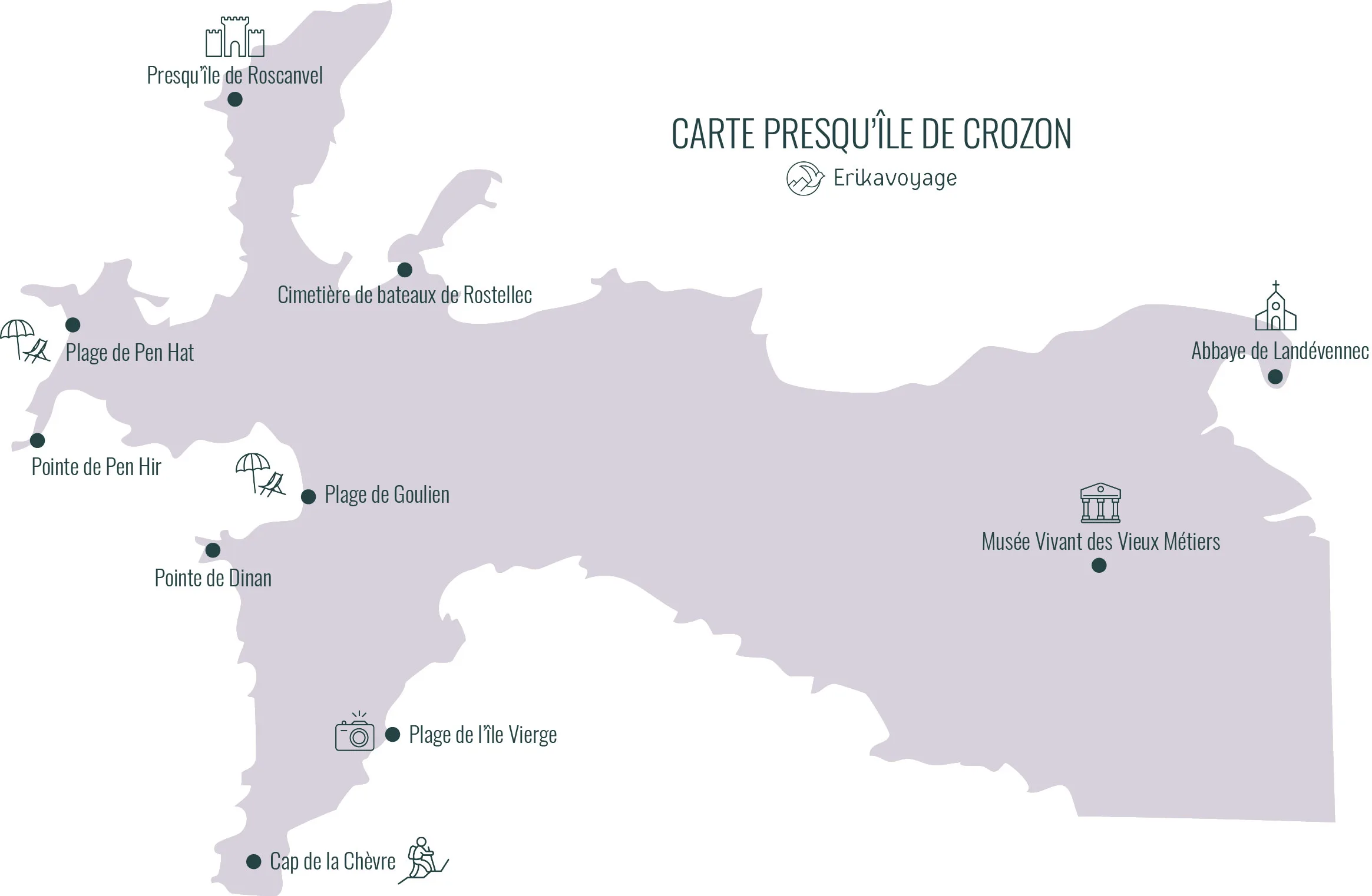 Carte des plus beaux endroits de la presqu'île de Crozon